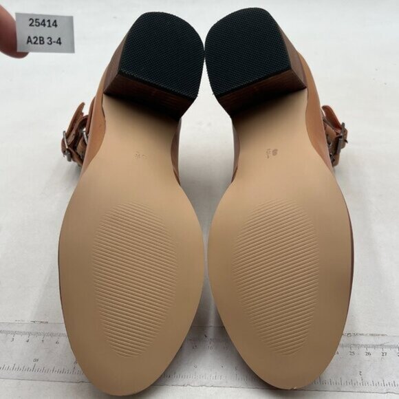 FSJ Brown Comfy Strap Buckle Pumps Round Toe Chunky Heel Evening Dress Shoes - Picture 6 of 7